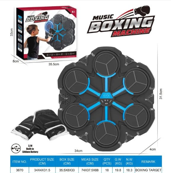 Machine de boxe cible noire à éléments ronds, avec gants de boxe inclus.
