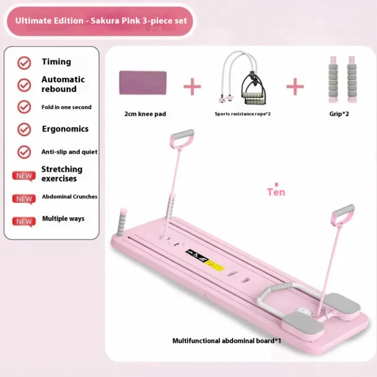 Planche d’abdominaux rose pliable avec poignées et coussinets de genou