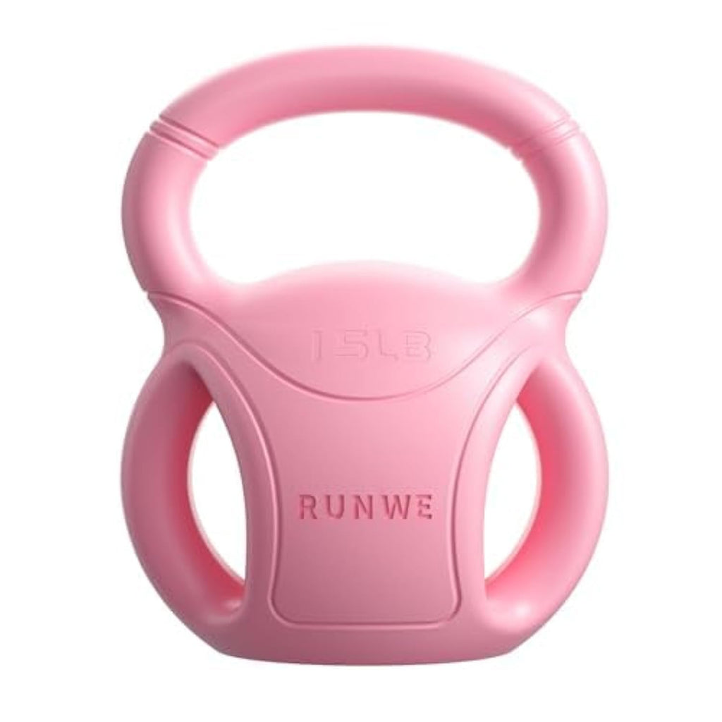 Kettlebell rose à 3 poignées RUNWE, prises latérales ovales et poignée supérieure
