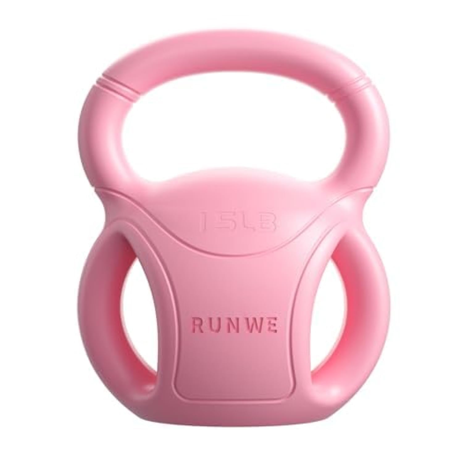 Kettlebell rose à 3 poignées RUNWE, prises latérales ovales et poignée supérieure