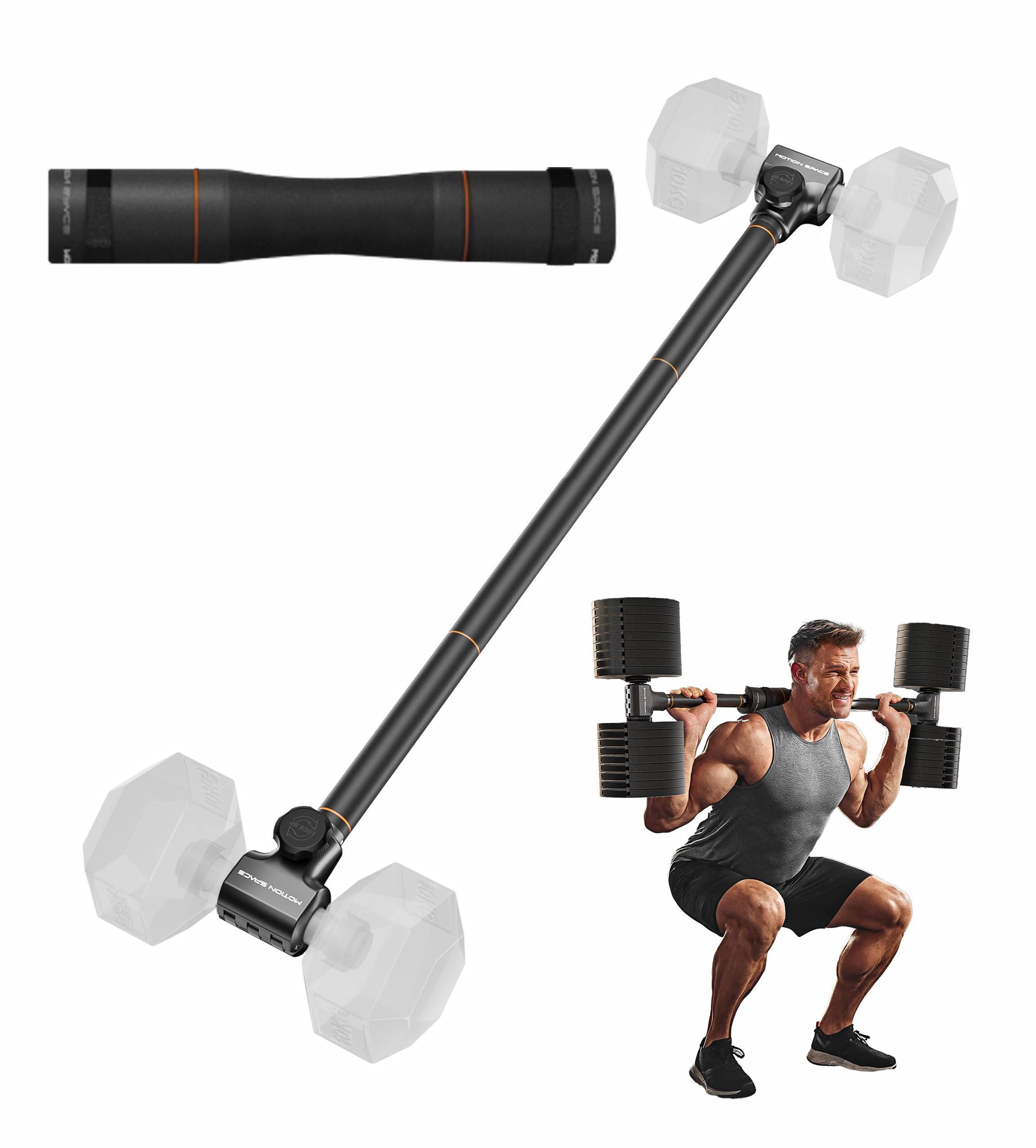 Barre de musculation transformable avec haltères hexagonaux aux extrémités