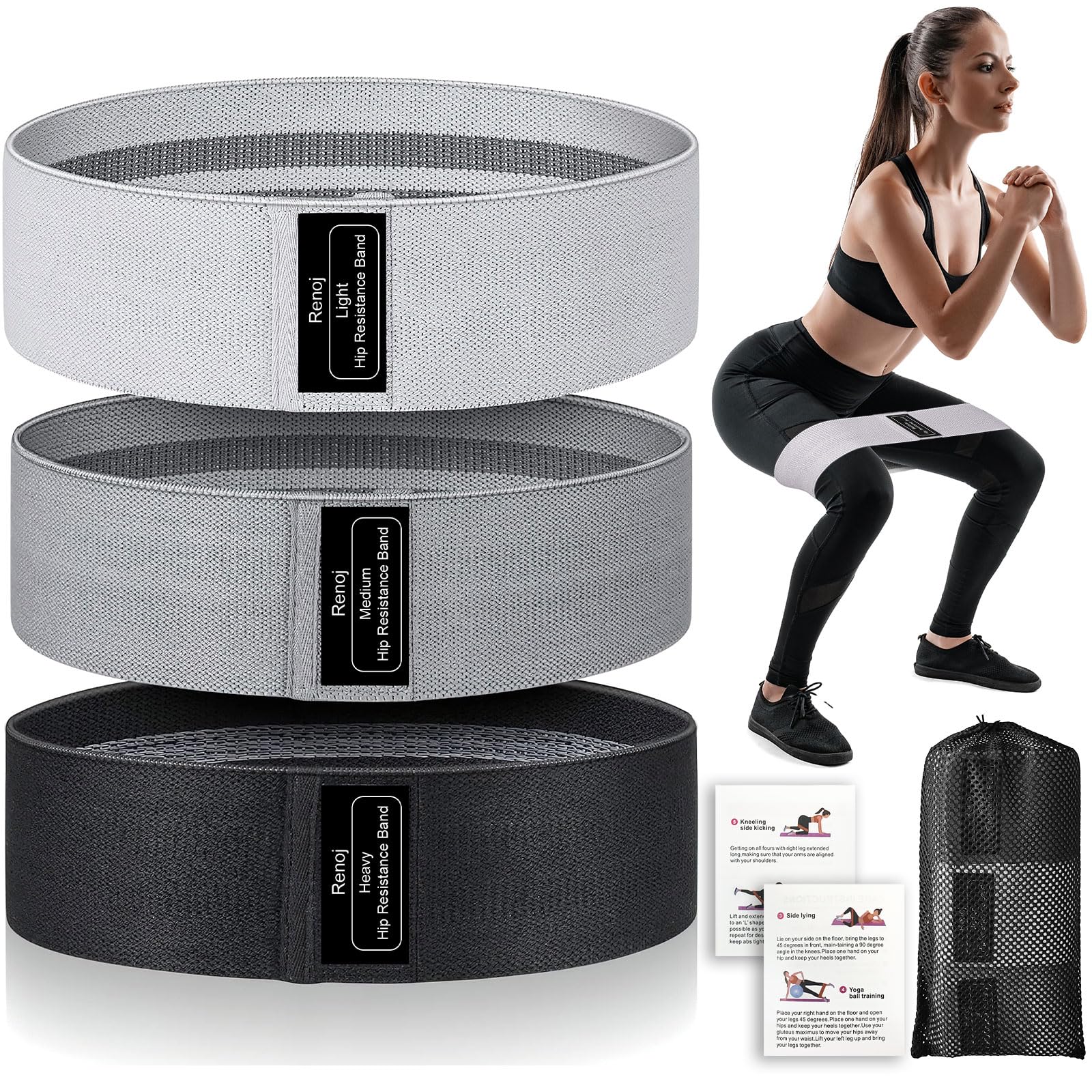 Renoj Resistance Bands Exercise Workout Bands for Women 3 Set of Stretch Bands for Booty Legs Pilates Flexbands