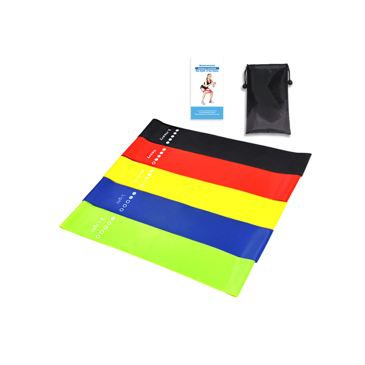 Lot de bandes élastiques en latex multicolores avec pochette noire de rangement.
