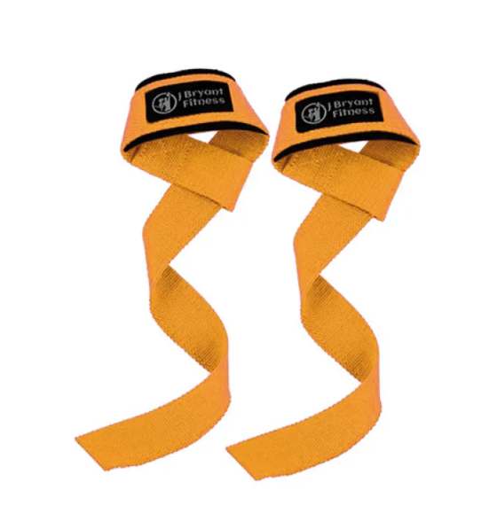 Sangles d’entraînement orange à prise, avec bande Bryant Fitness et coutures en V