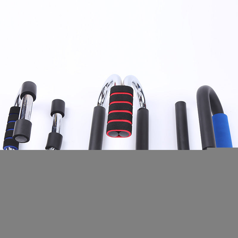 Kit de pompes: poignées noires, anneaux chromés et poignée bleue, sangle rouge