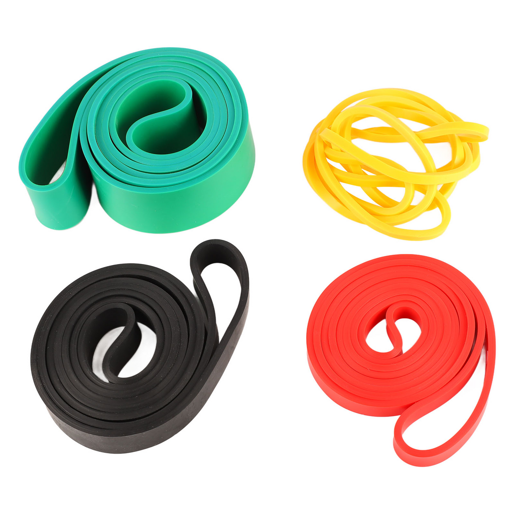 Lot de 4 bandes élastiques fitness en boucles : vert, jaune, noir et rouge