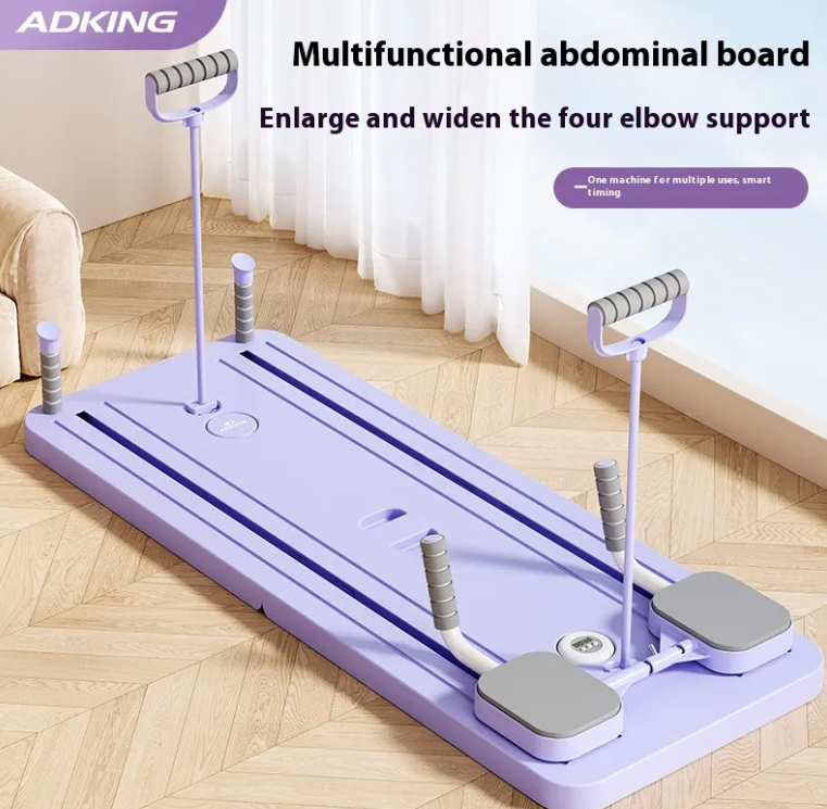 Planche d’abdominaux violette pliable avec coussinets pour genoux et deux barres