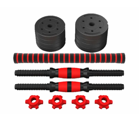 Jeu d’haltères domestiques FlexiWeight noir et rouge, deux disques, deux barres et 4 colliers