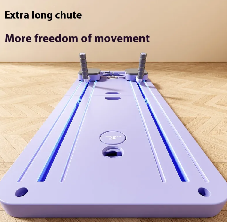 Planche d’abdominaux violette avec rails et deux poignées, longue distance