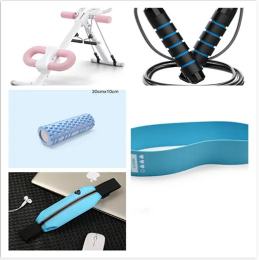 Accessoires pour appareil abdominal : bande de résistance noire/bleue et tapis en mousse