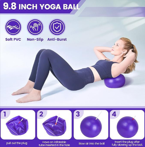 Lot d’accessoires de yoga et pilates: balle de yoga violette pour exercice au sol