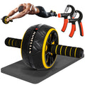 Roue abdominale CoreFlex avec sangles, poignées et tapis antidérapant, cadre orange.