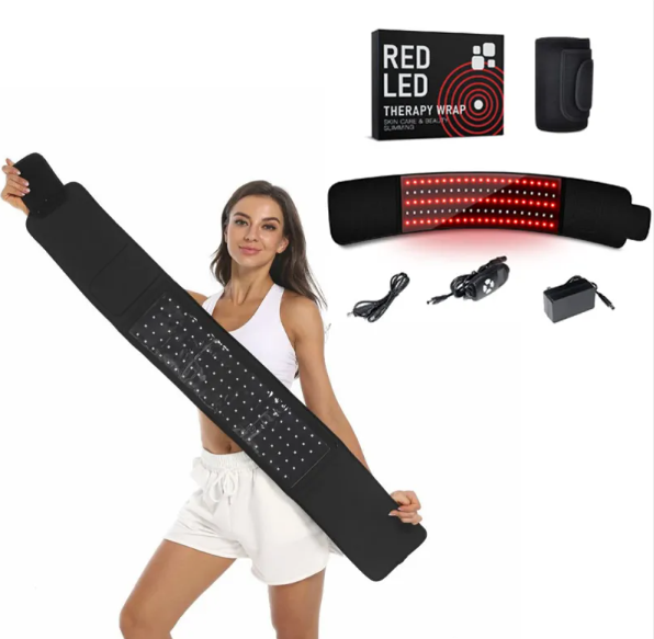 Ceinture de thérapie LED infrarouge noire avec bordure et voyants rouges
