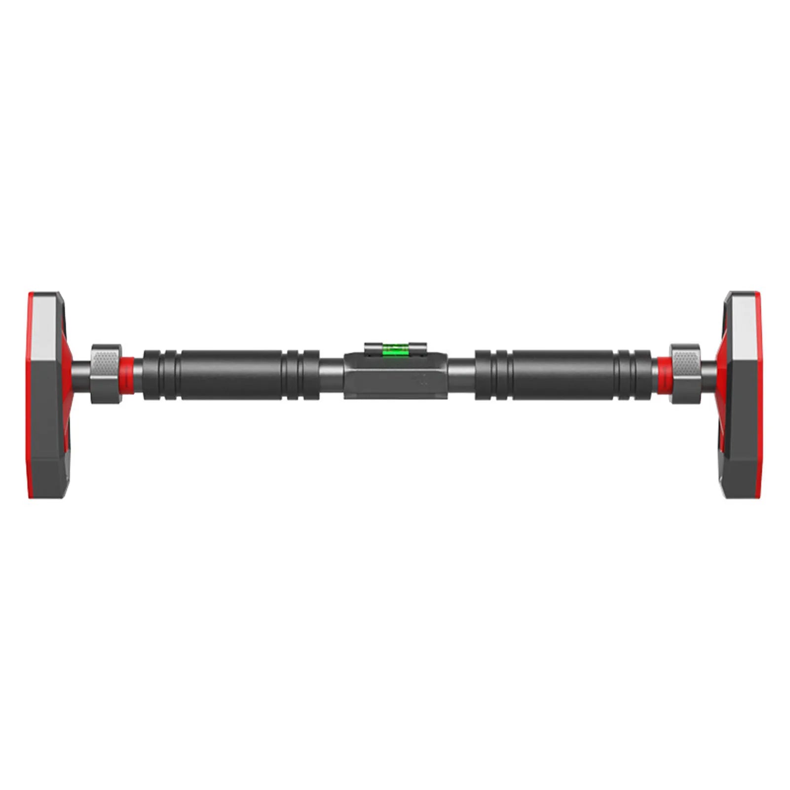 Barre de traction pour home gym avec barre noire, poignées rouges et patins latéraux