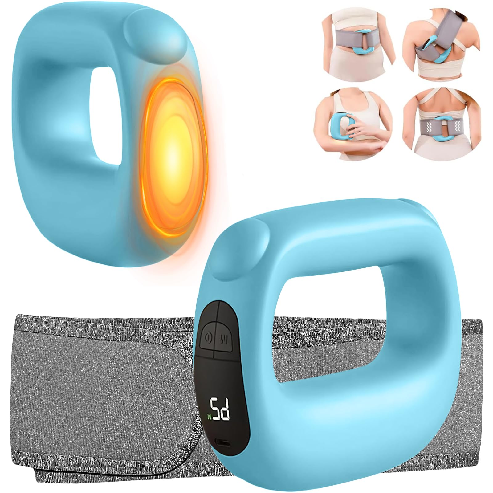 Pistolet de massage AuroraHeat bleu avec étui gris et écran noir