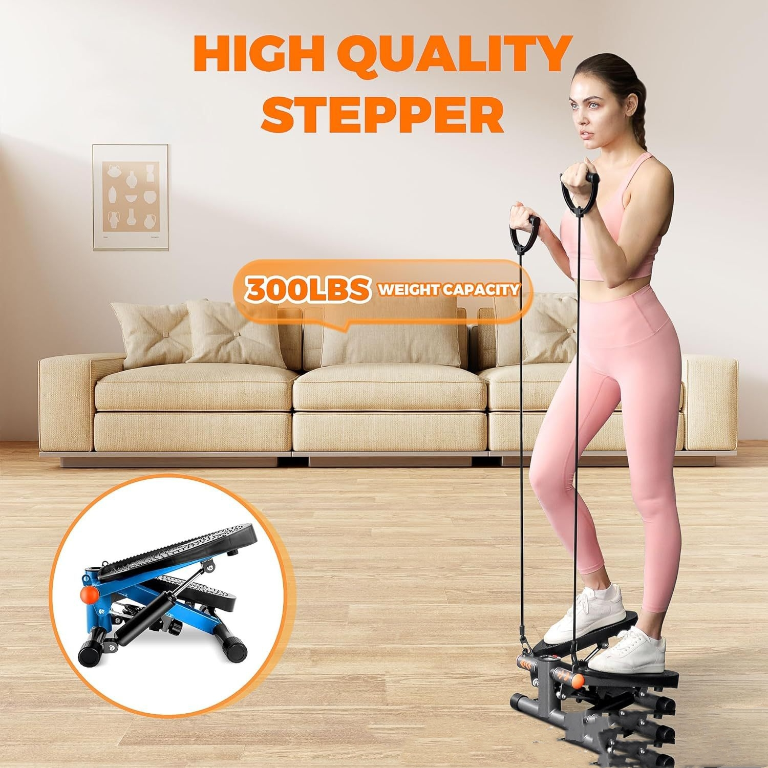 Stepper noir perforé avec bandes élastiques, utilisé par une femme
