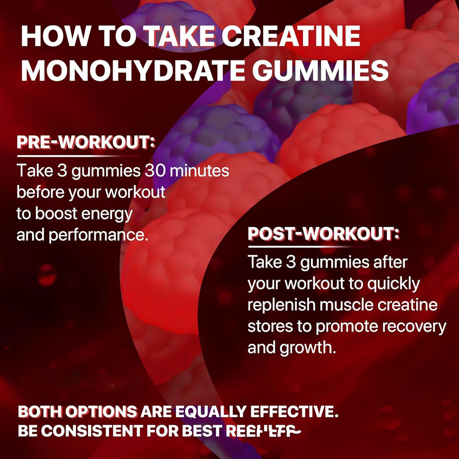 Infographie: gommes à la créatine monohydrate, prise avant et après l’entraînement