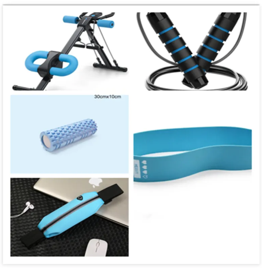 Appareil de gainage abdos bleu avec rouleaux en mousse et poignées réglables