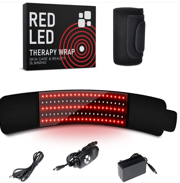 Ceinture de thérapie LED infrarouge noire avec voyants rouges et boîtier d’alim