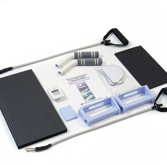 Planche Pilates coulissante compacte noire avec accessoires, cordon et sangles