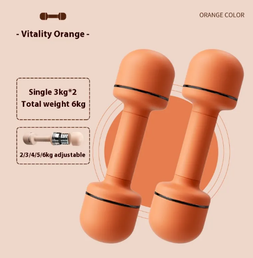 Haltères réglables FlexiGrip orange, deux poignées arrondies, anneaux noirs contrastés.