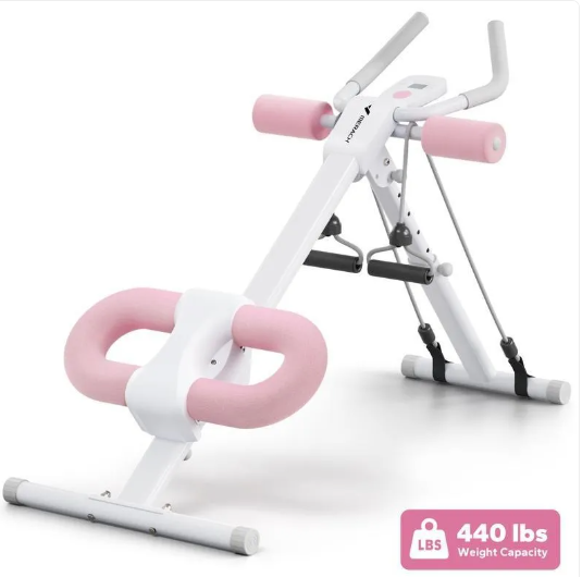 Appareil abdominal blanc avec poignées U roses et coussins de maintien, capacité 440 lb