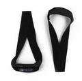 Sangles de fitness noires, paire avec formes en V, boucle noire et logo.