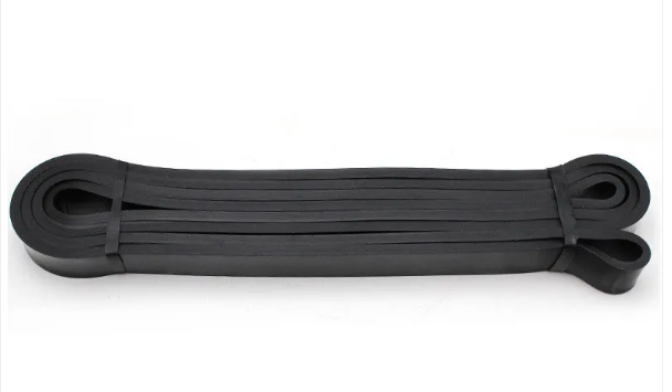 Bande de yoga extensible noire avec bandes tissées et anses