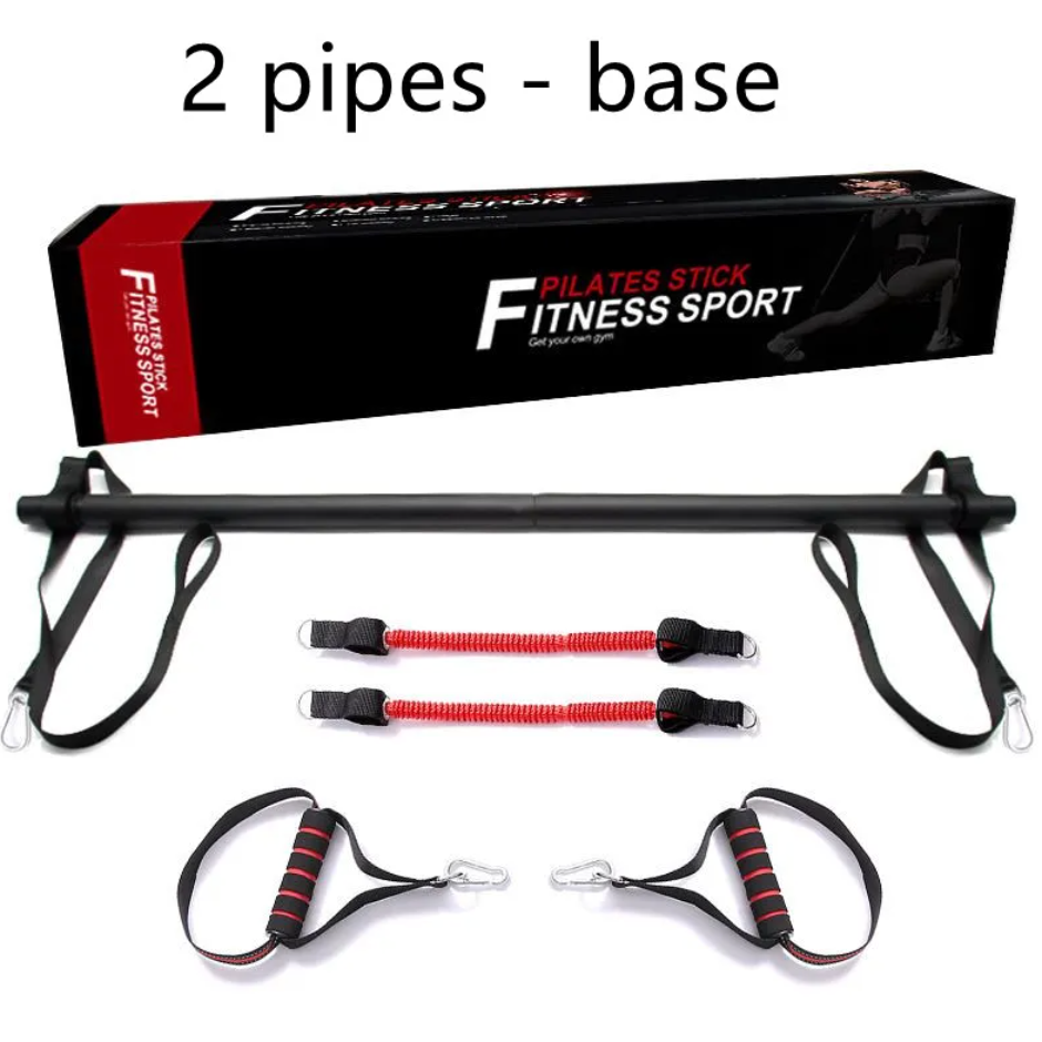 Barre de Pilates avec élastiques, base 2 tubes, sangles et poignées noires à boucle