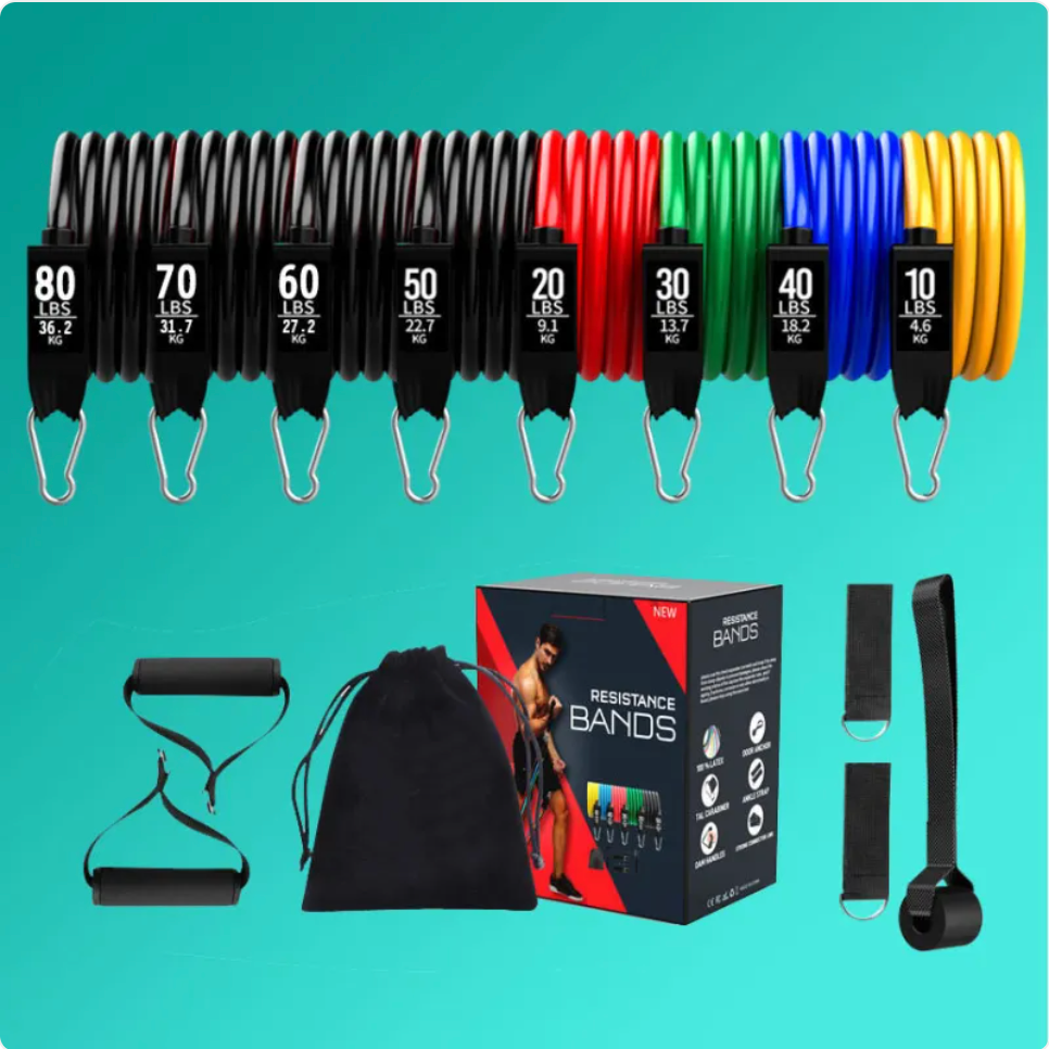 Pack de bandes de résistance en latex multicolores avec boucles métalliques et sangles