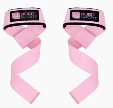 Sangles de fitness antidérapantes rose clair, paire avec sangle tressée et logo.