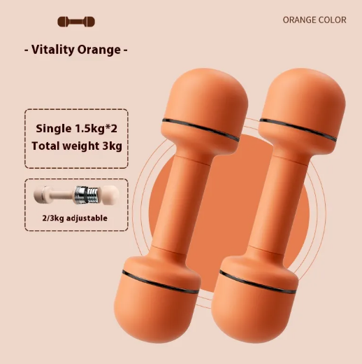 Haltères réglables FlexiGrip orange, paire avec anneau noir au milieu des poignées.