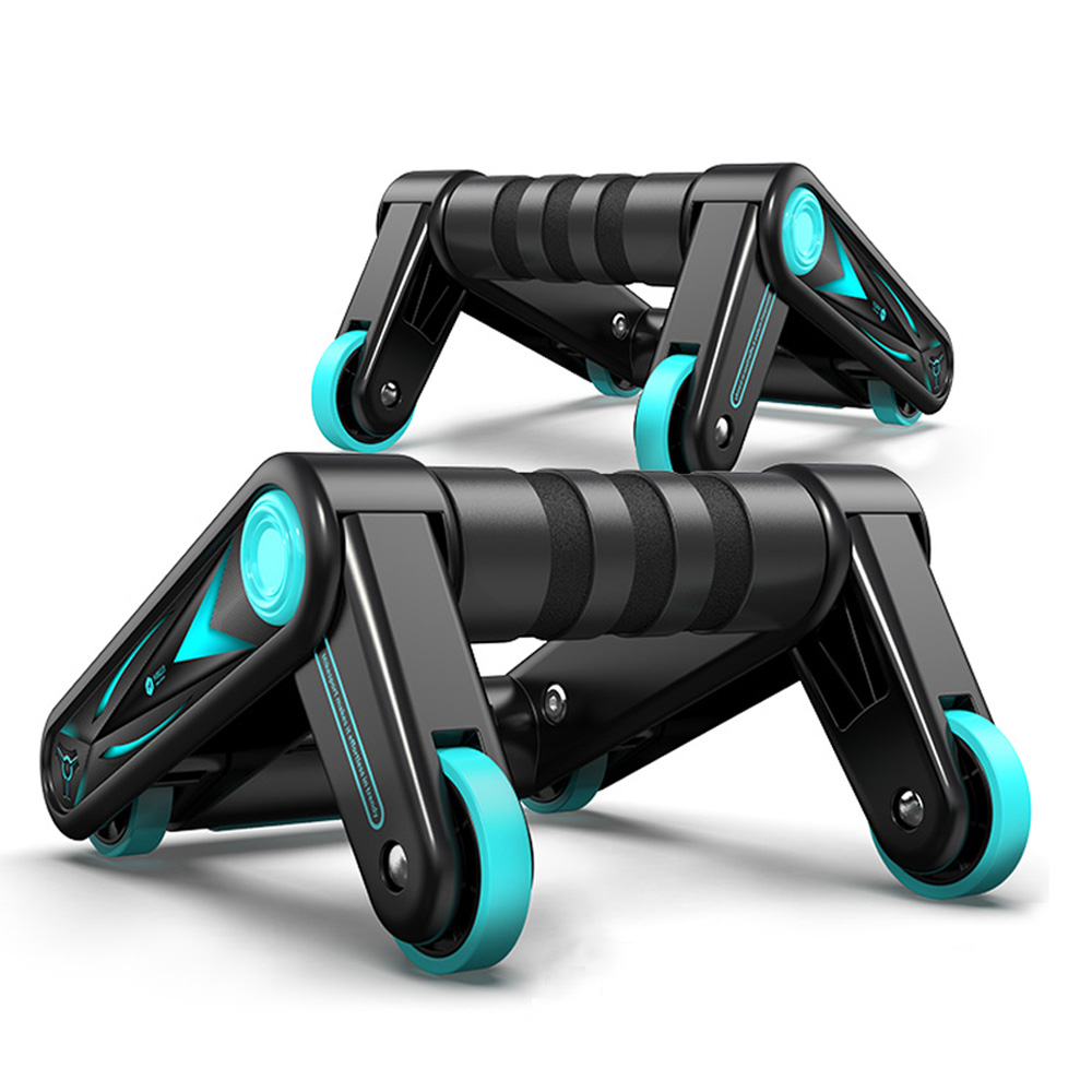 Rouleau de gainage noir turquoise avec roues turquoise et poignées antidérapantes.