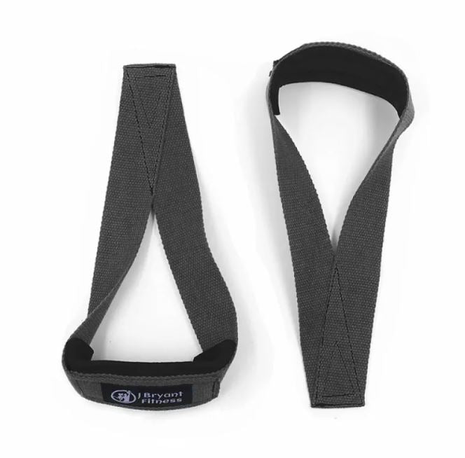 Sangles de fitness antidérapantes grises, paire avec sangle tressée et bord noir.