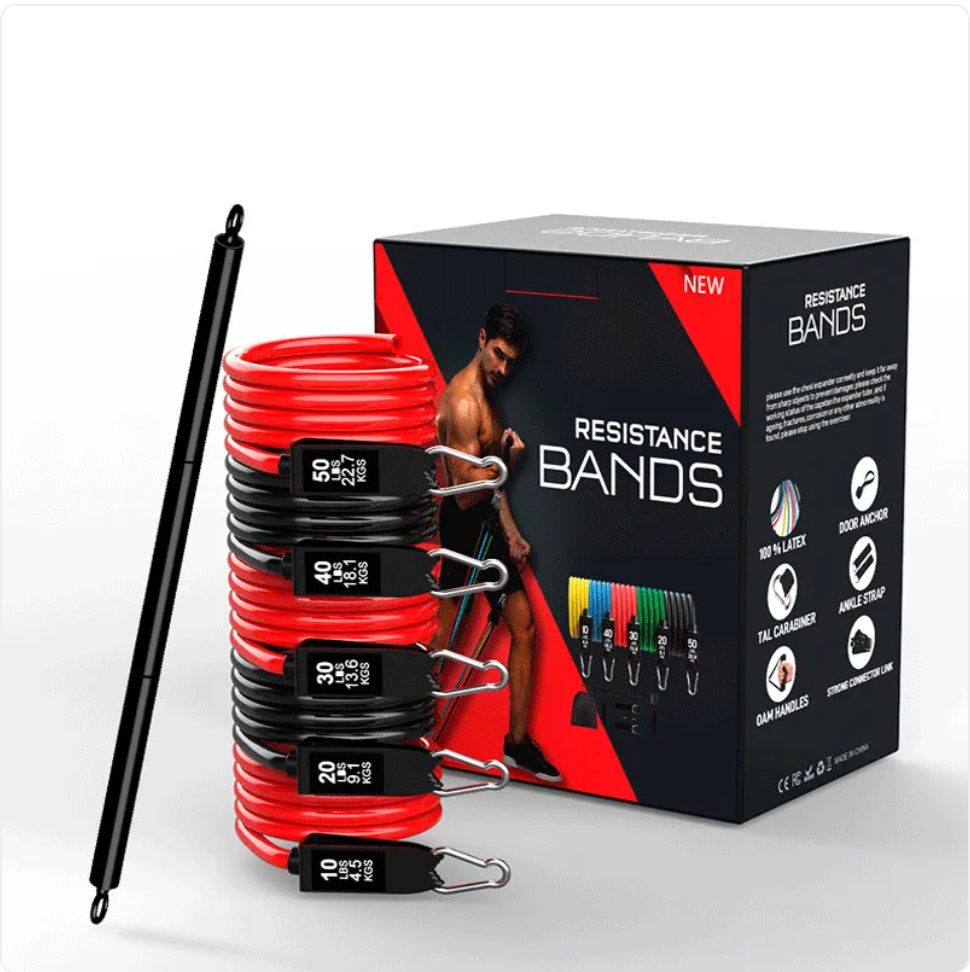 Ensemble de bandes de résistance rouges et noires empilées avec boîte