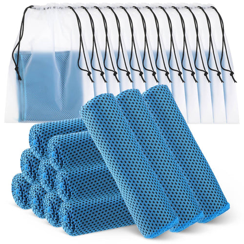 12 Pcs Cooling Towels for Face and Neck 12 x 40 Inch Workout Towels for Gym Fast Drying Hot Weather Gym Towels Sweat Rag Cold Cooling Cloth with 12 Bags for Athletes Sport Yoga Golf (Light Blue)