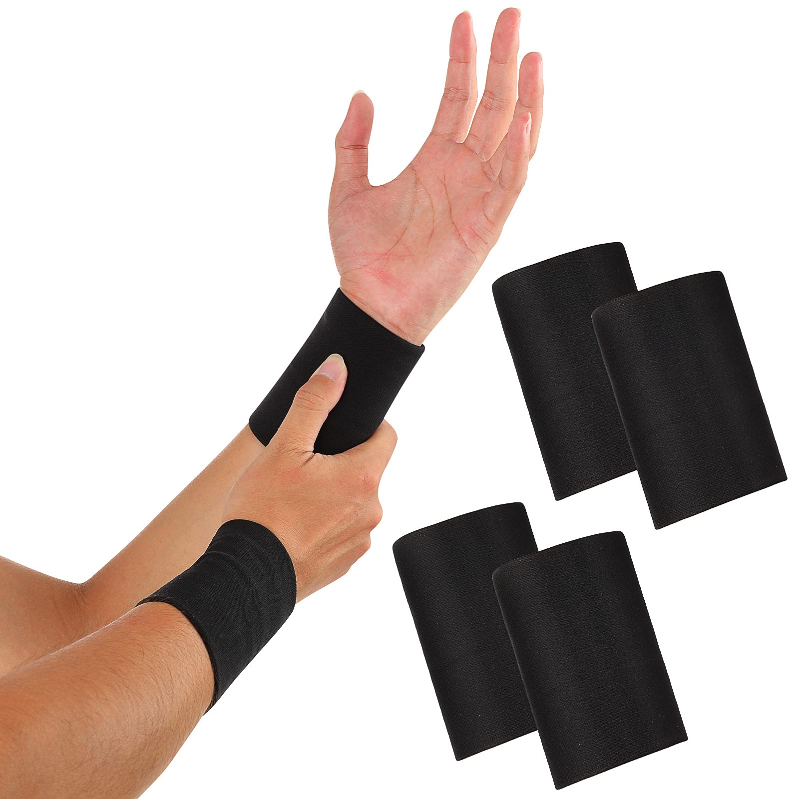 Manchons de compression de poignet noirs SATINIOR, portés sur la main, ensemble de 4.