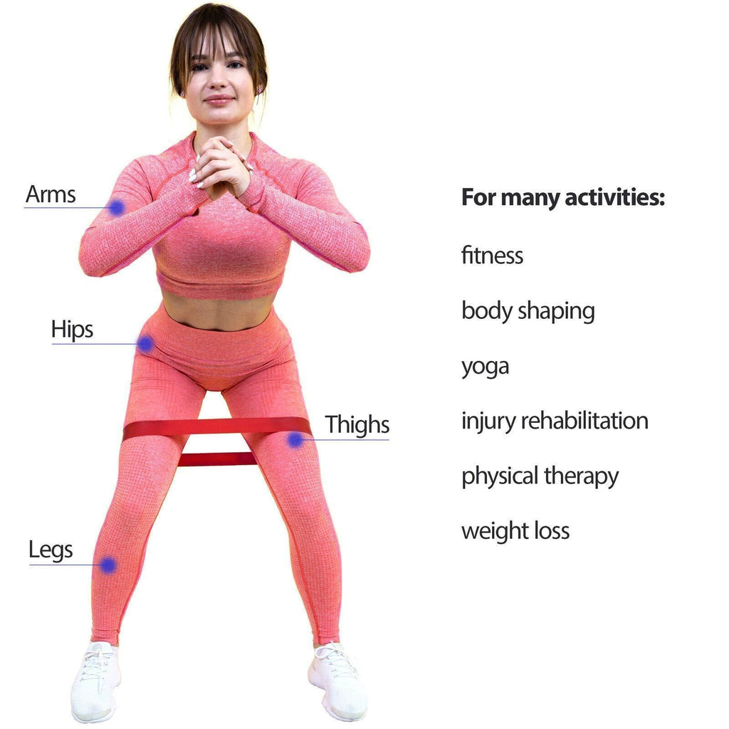 Bande de résistance rouge en boucle, utilisée pour exercices jambes et étirements