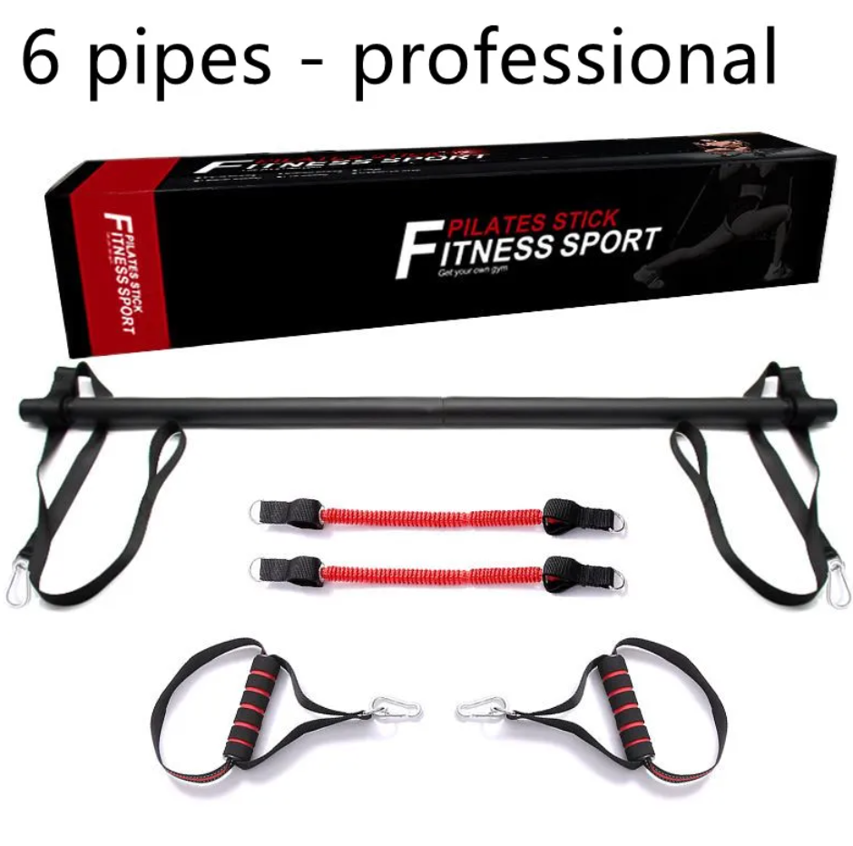 Kit de barre de pilates noir avec bandes rouges et poignées de tirage
